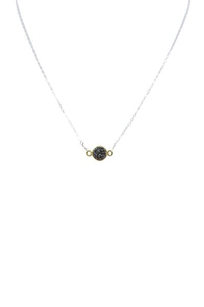 silver druzy necklace handmade US statement jewelry - RoshelLuxe.com