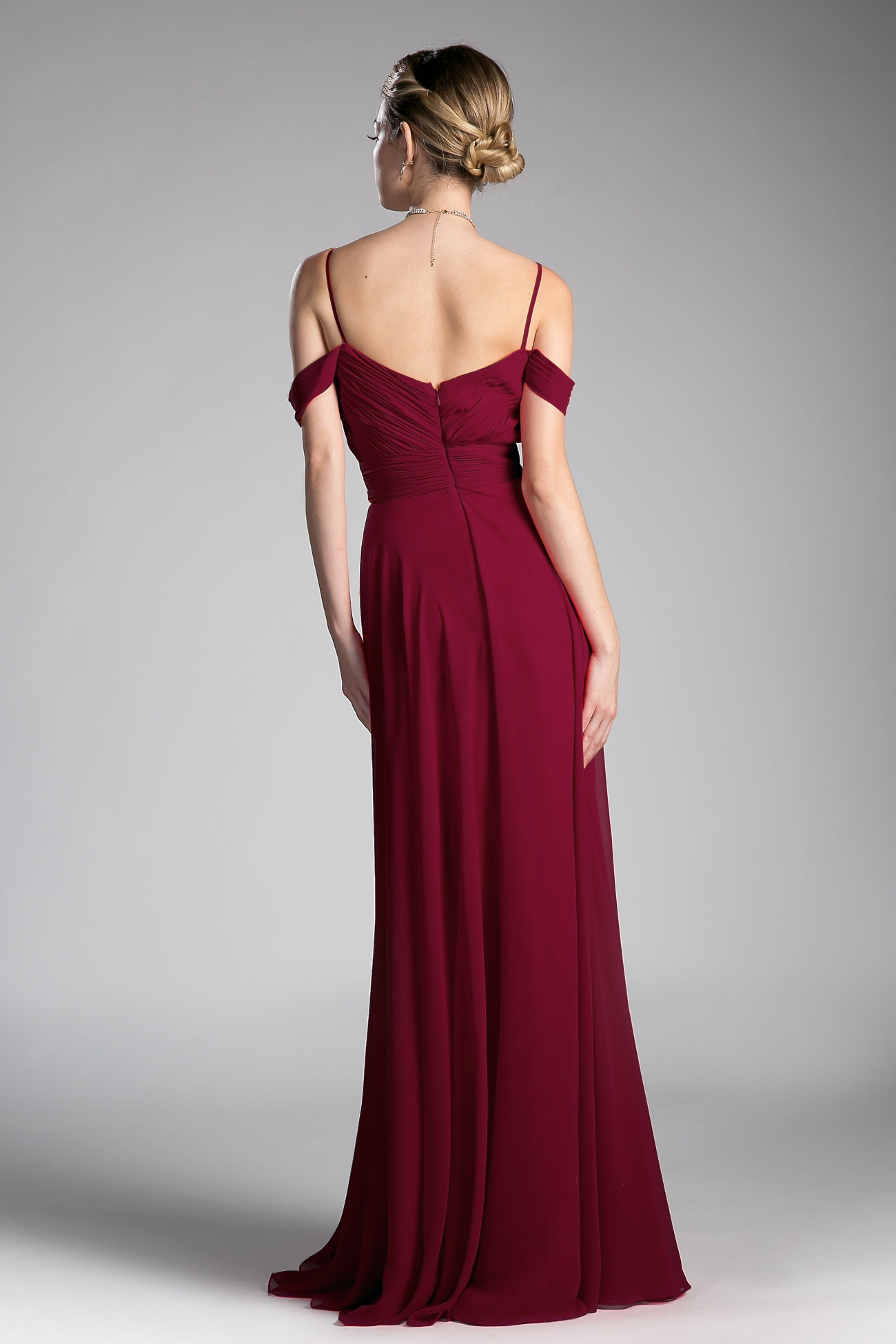 A-line Chiffon Gown with Off the Shoulder Sleeve - RoshelLuxe.com