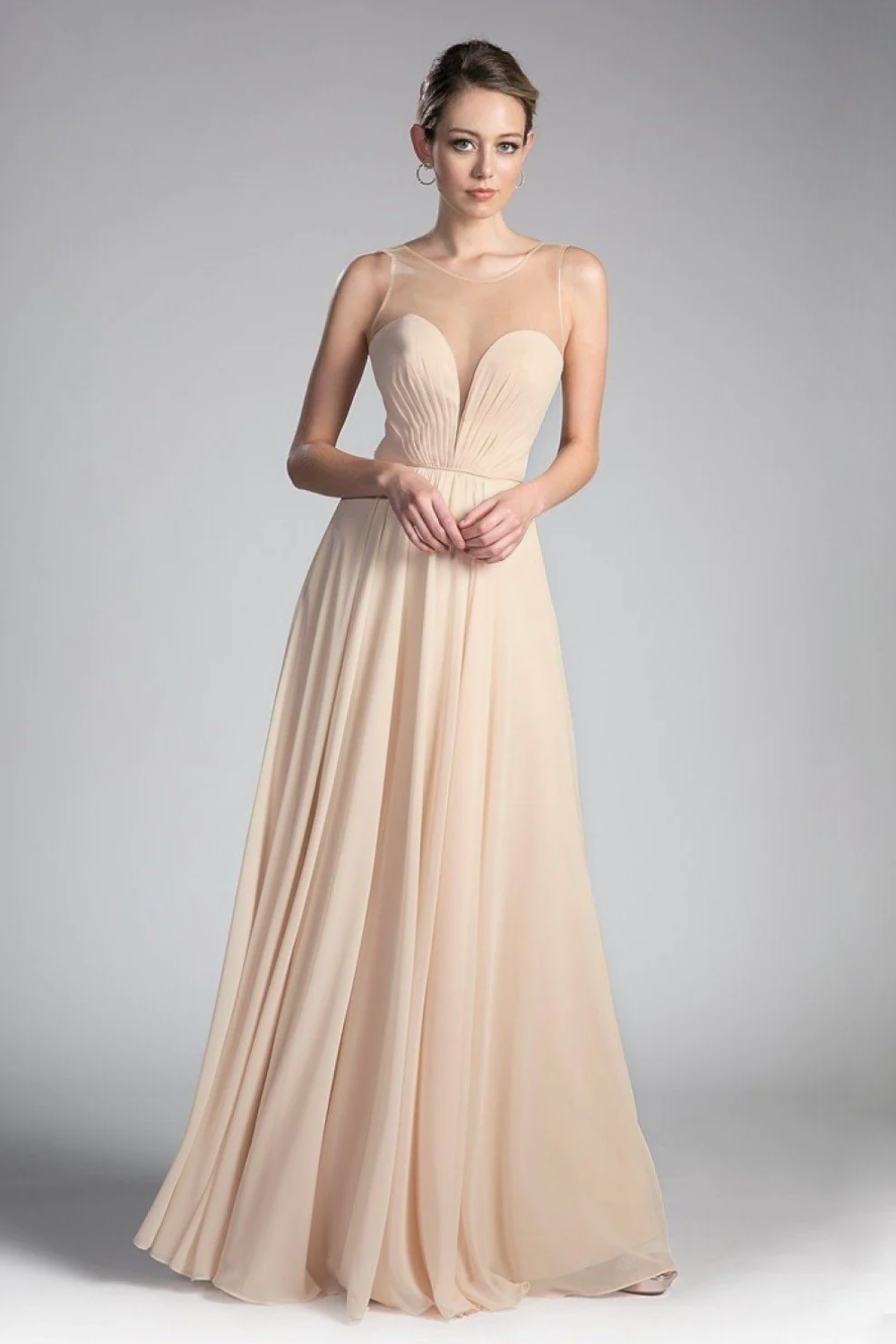 A-Line Chiffon Dress with Illusion Neckline - RoshelLuxe.com