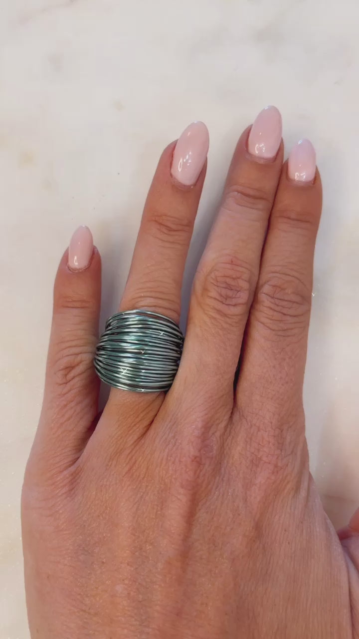 Teal crystal wire wrap ring handmade jewelry for women- RoshelLuxe.com