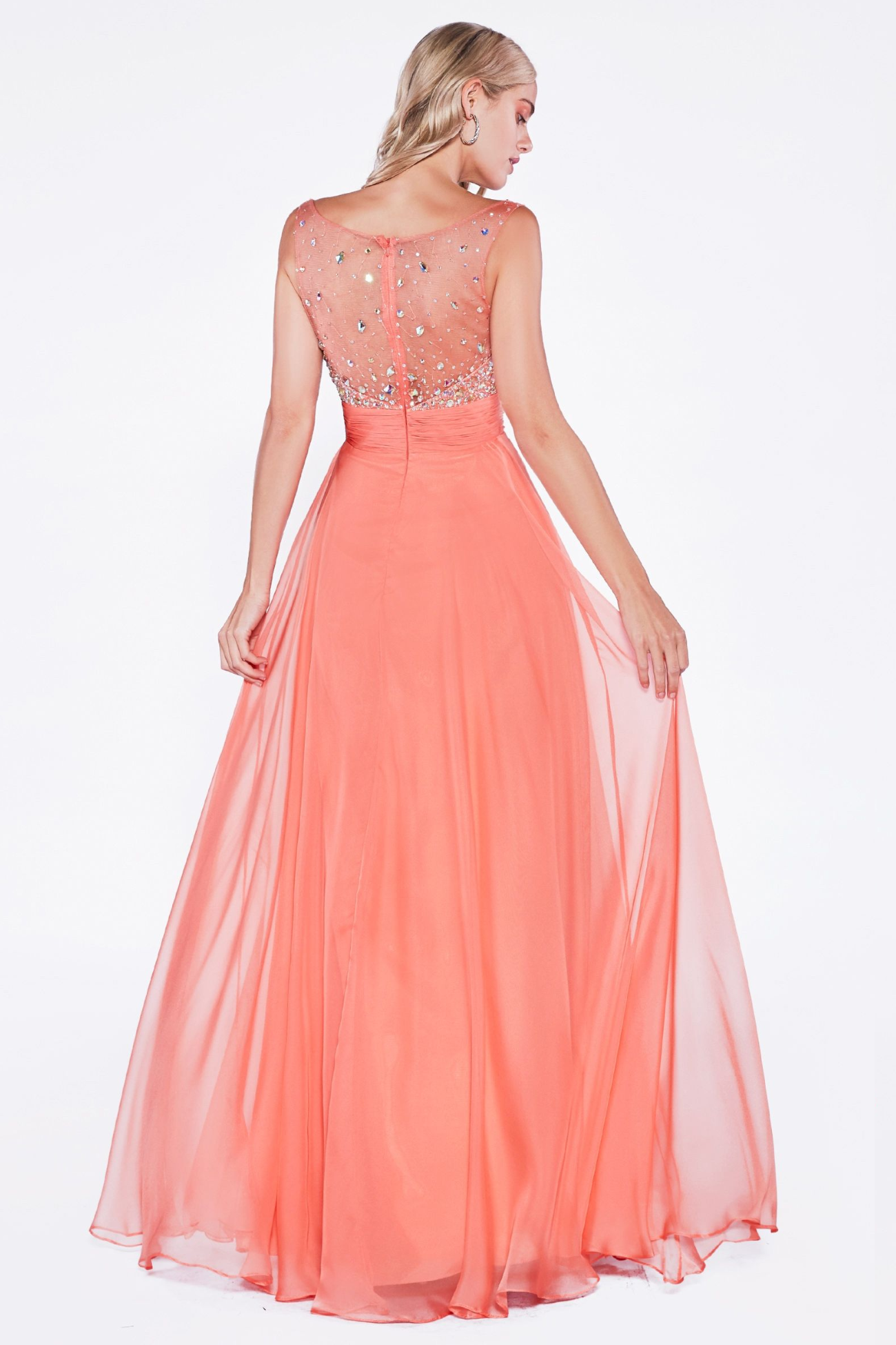A-Line Dress with Chiffon Skirt and Beade V-Neckline Bodice - RoshelLuxe.com