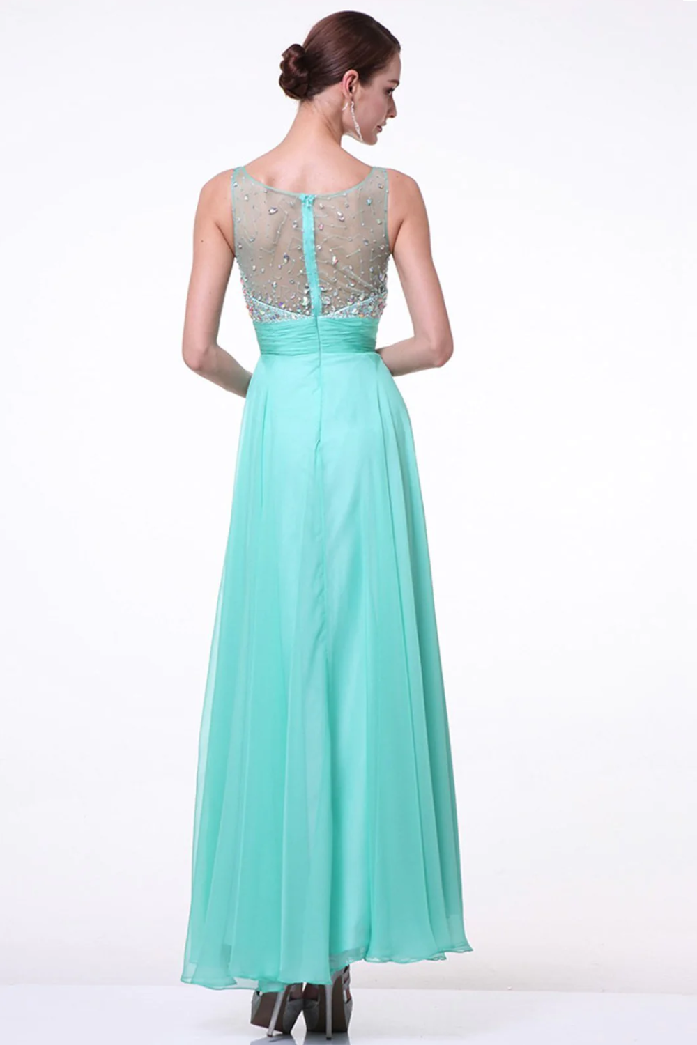 A-Line Dress with Chiffon Skirt and Beade V-Neckline Bodice - RoshelLuxe.com