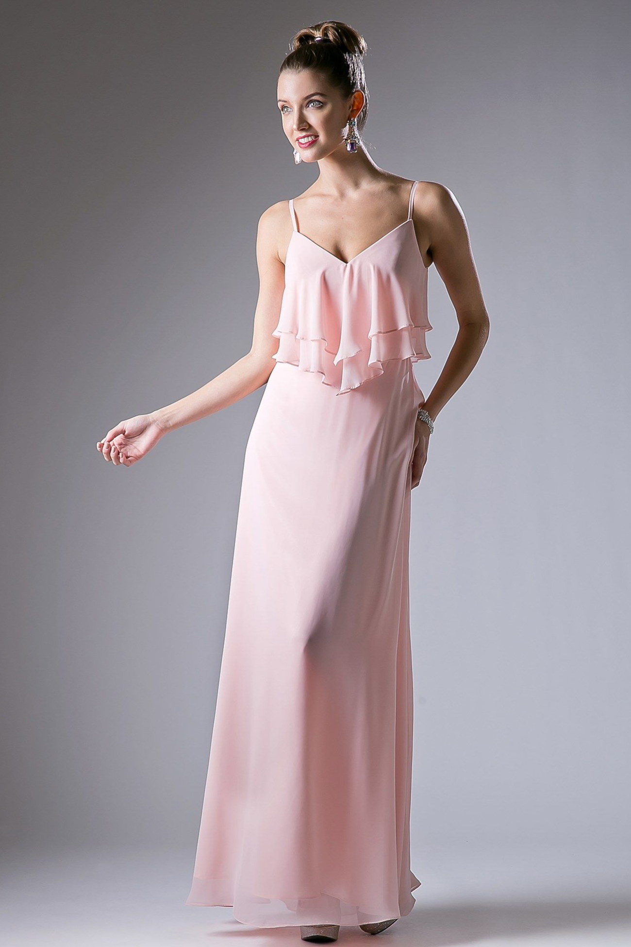 Chiffon Sheath Dress with a V Neckline - RoshelLuxe.com