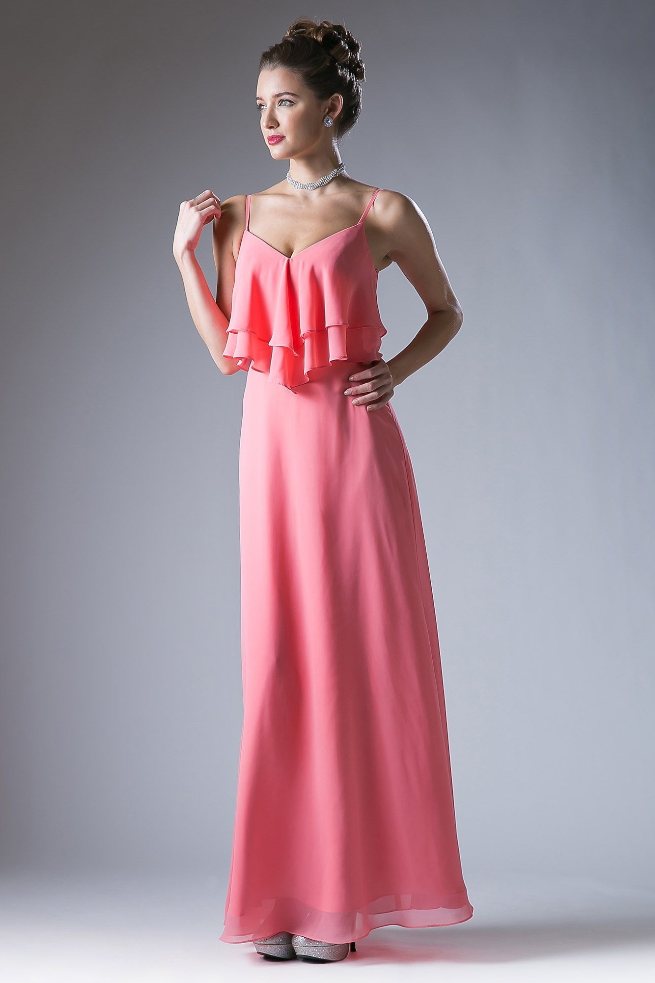 Chiffon Sheath Dress with a V Neckline - RoshelLuxe.com