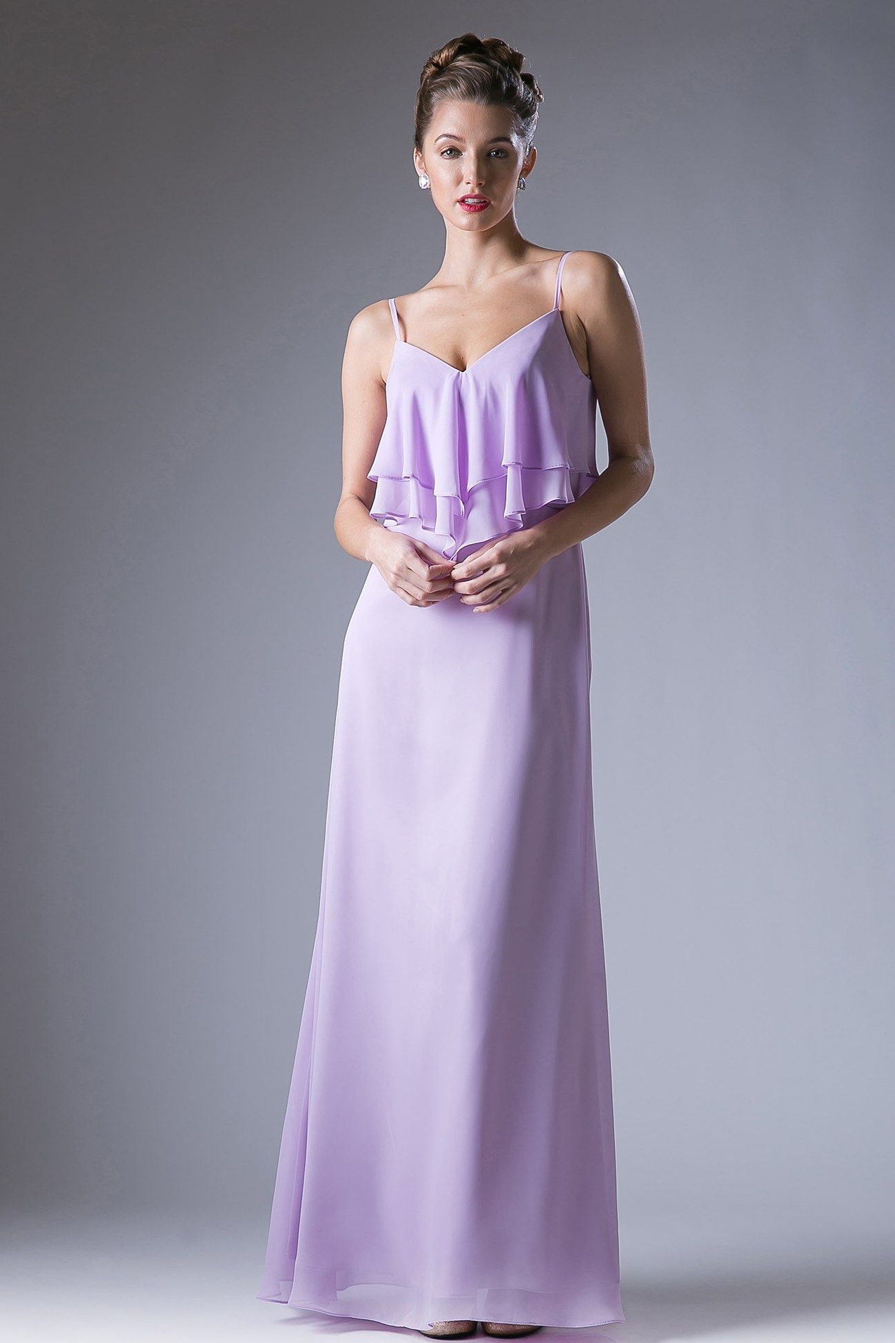 Chiffon Sheath Dress with a V Neckline - RoshelLuxe.com