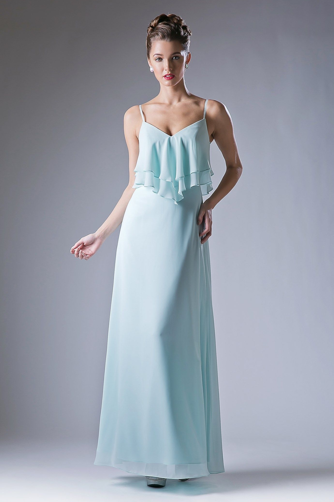 Chiffon Sheath Dress with a V Neckline - RoshelLuxe.com