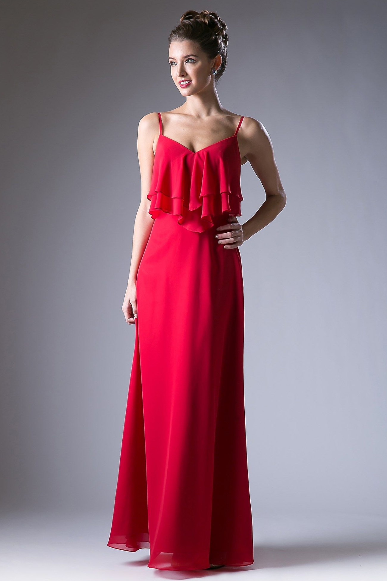 Chiffon Sheath Dress with a V Neckline - RoshelLuxe.com