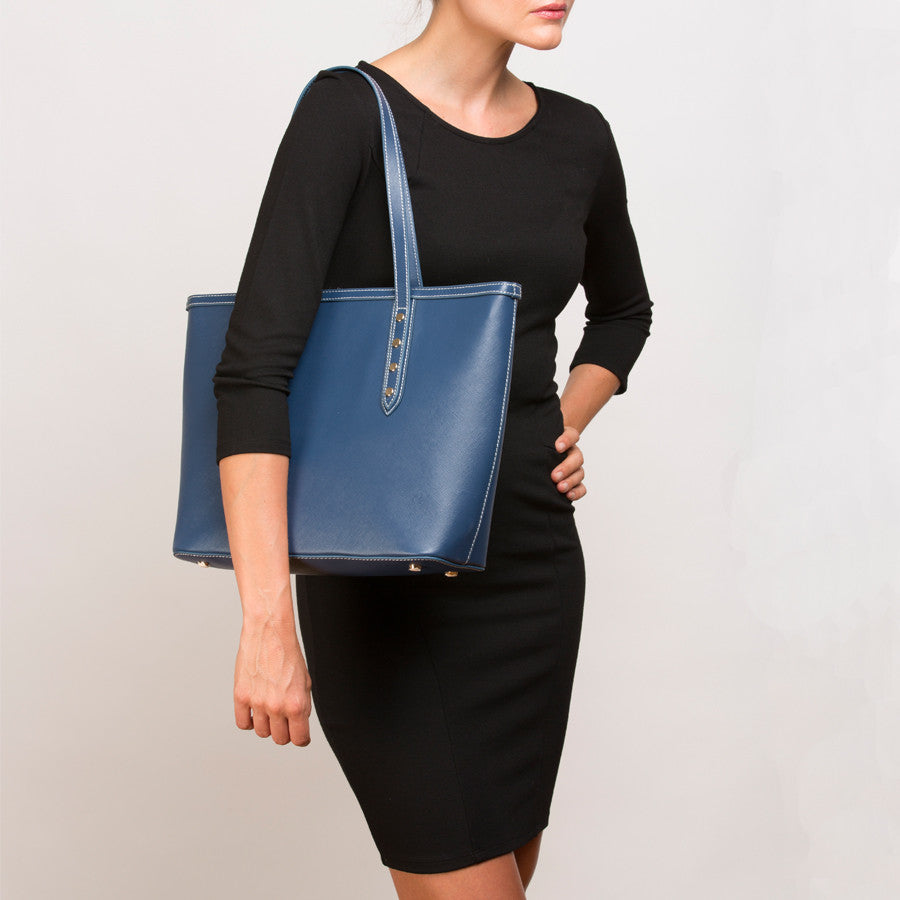 Blue Leather Shoulder Bag - RoshelLuxe.com