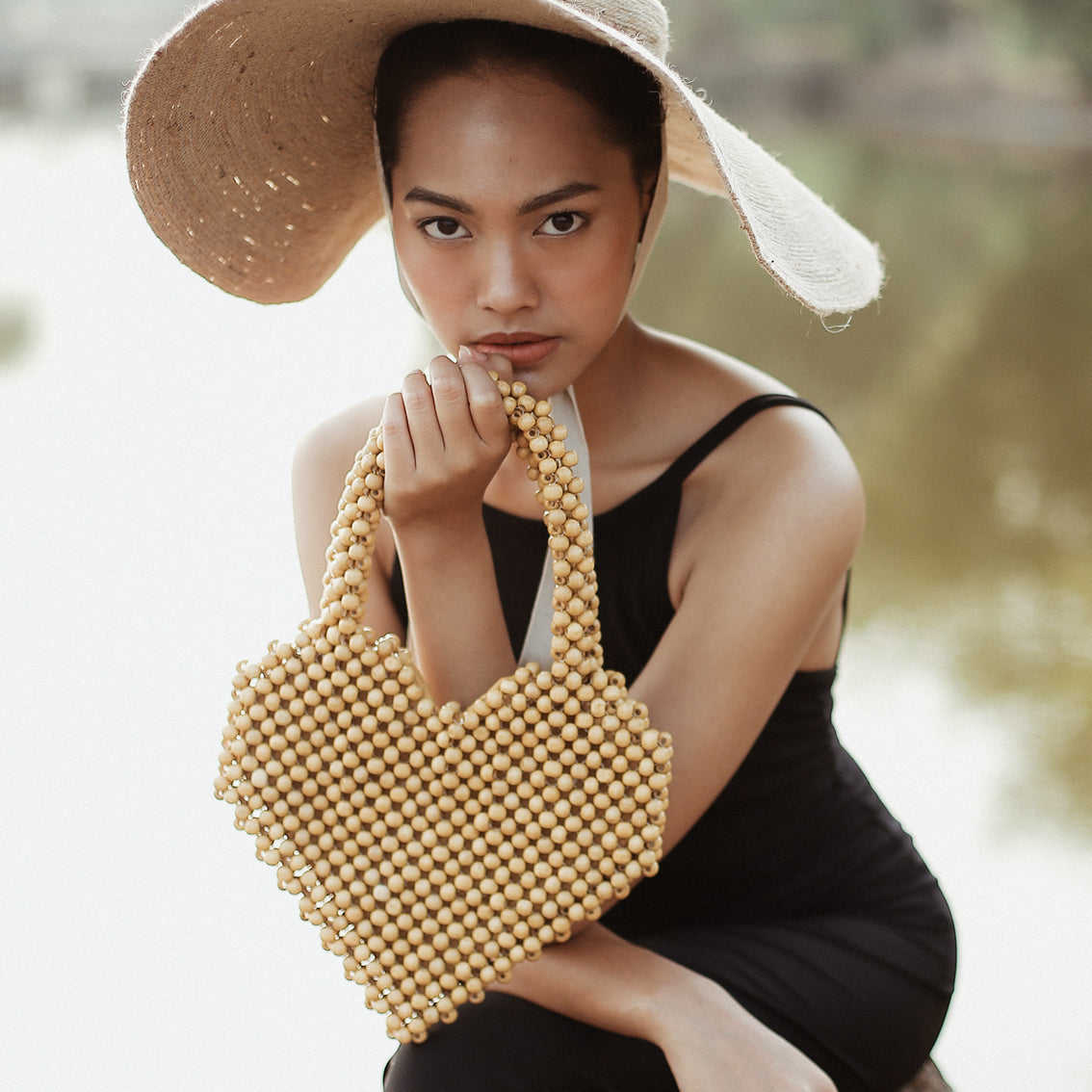Hati Heart Wood-Beaded Tote Bag - RoshelLuxe.com