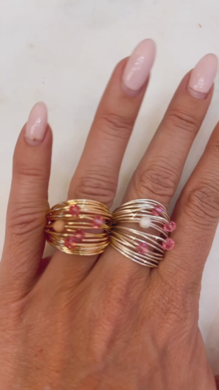 Hot pink Swarovski crystal wire wrap ring - RoshelLuxe.com