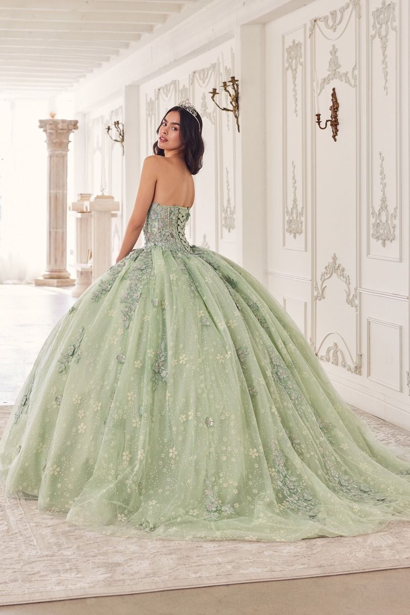 Off The Shoulder Glitter Floral Print Gold Ball Gown - RoshelLuxe.com