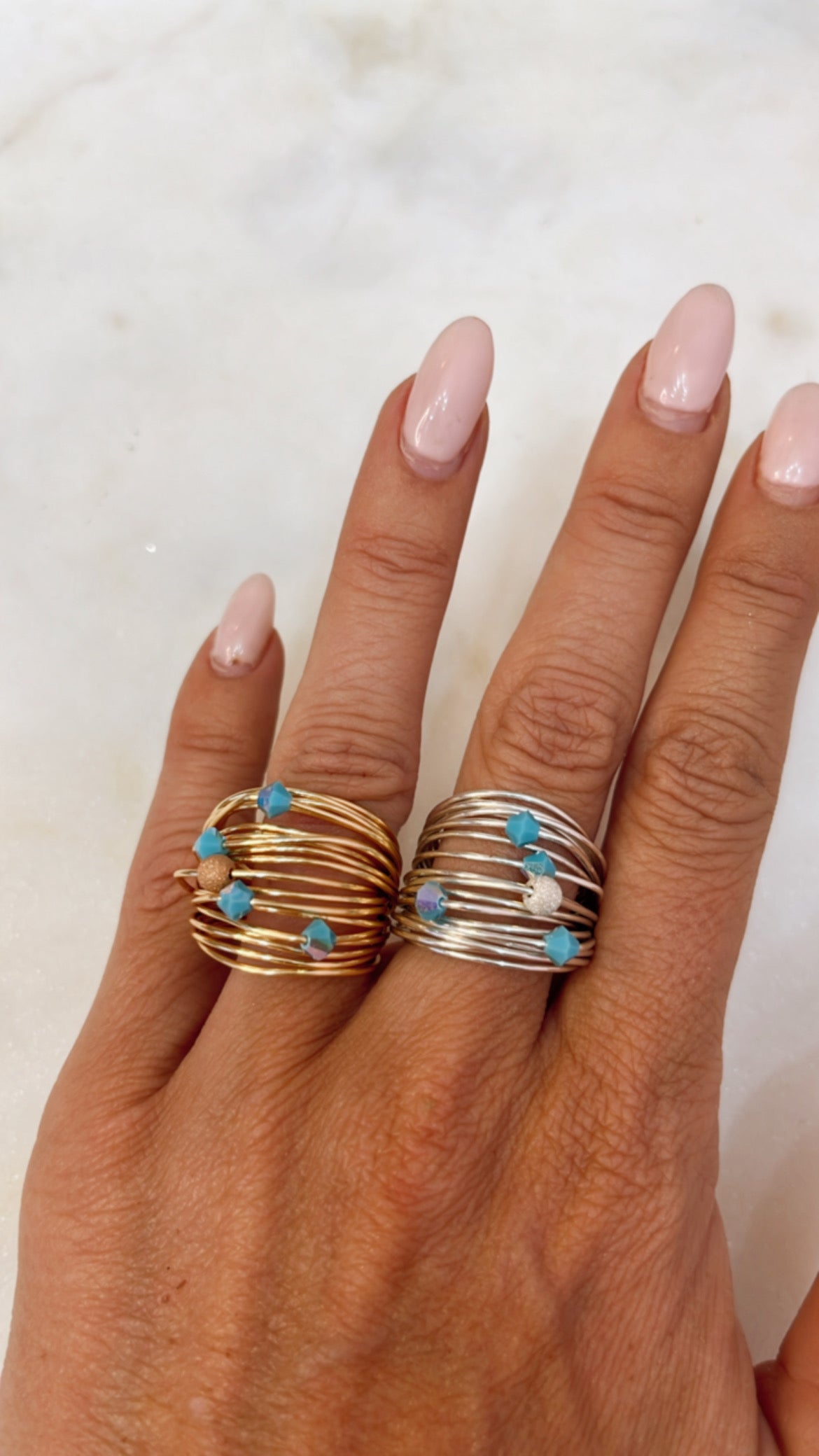 Marcia Wire Wrap Ring with Blue Swarovski Crystals - RoshelLuxe.com