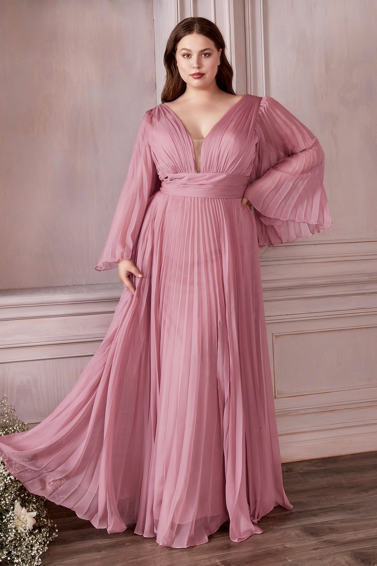 Long Sleeve Chiffon Gown - RoshelLuxe.com
