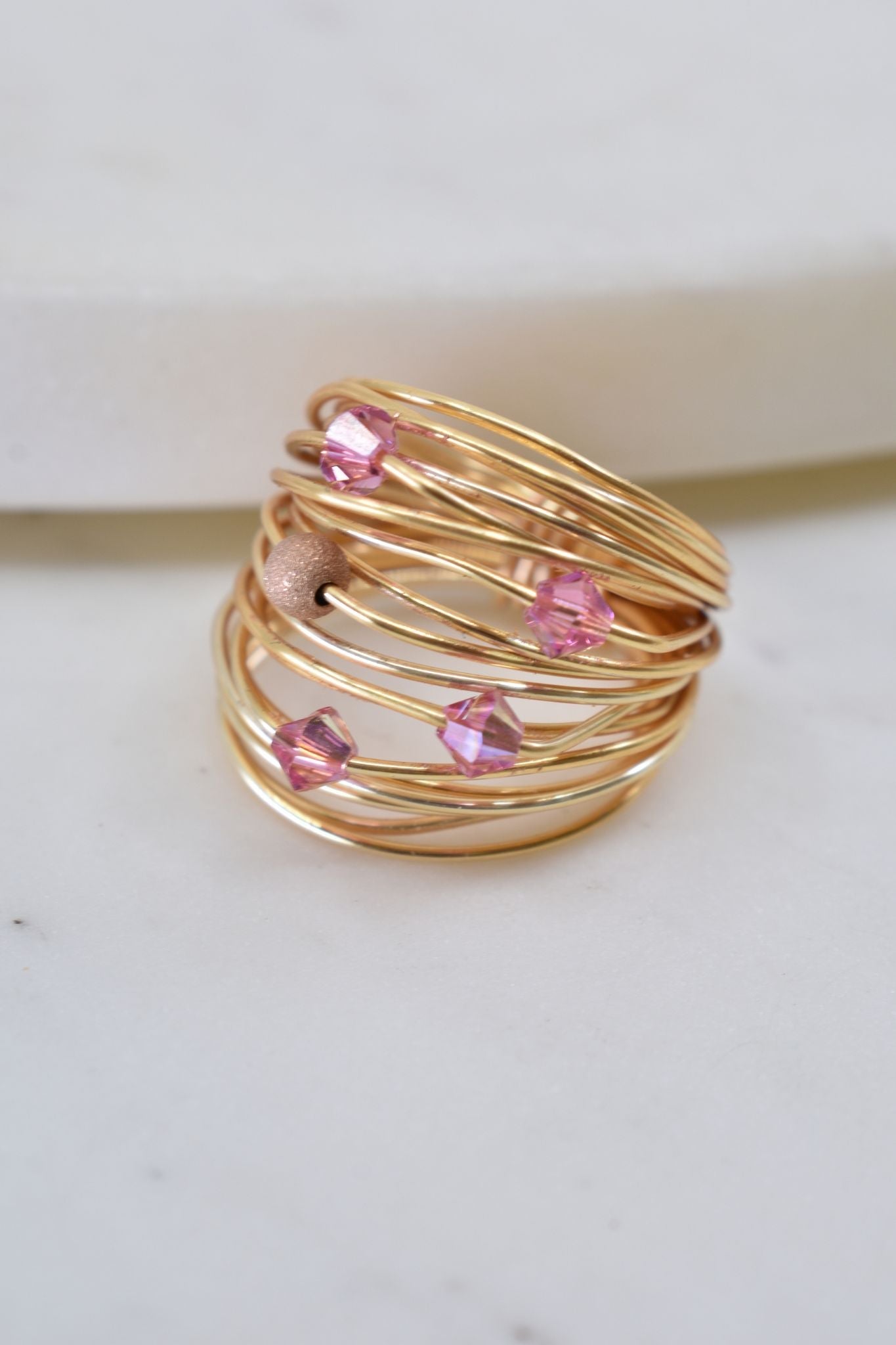 Hot pink Swarovski crystal wire wrap ring - RoshelLuxe.com