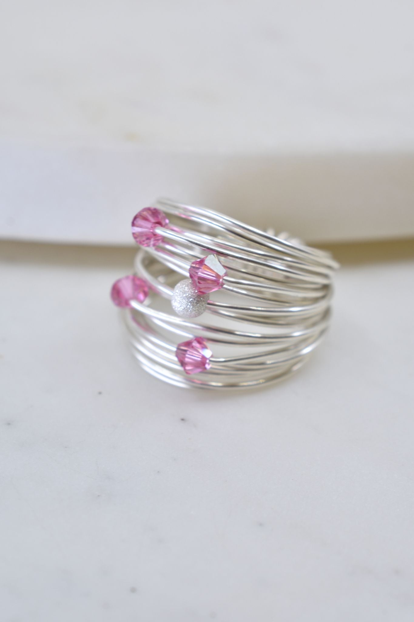 Hot pink Swarovski crystal wire wrap ring - RoshelLuxe.com