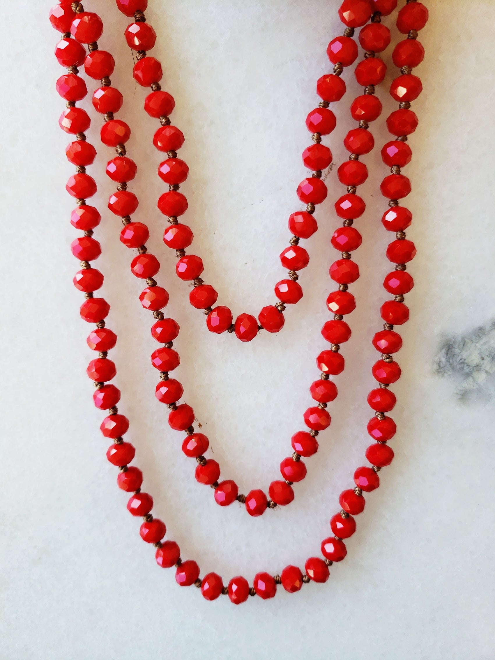 Cherry Red Crystal Beaded Necklace - RoshelLuxe.com