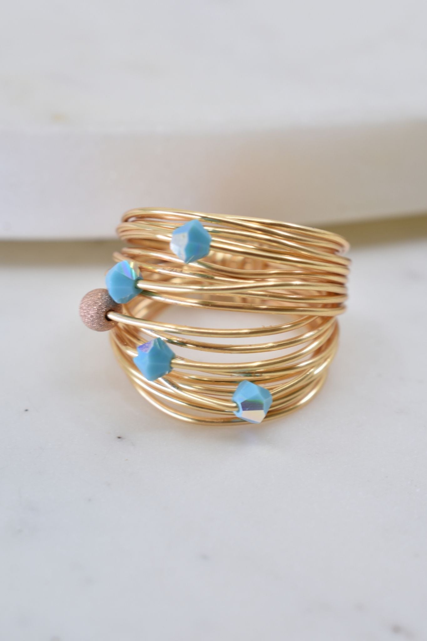 Marcia Wire Wrap Ring with Blue Swarovski Crystals - RoshelLuxe.com