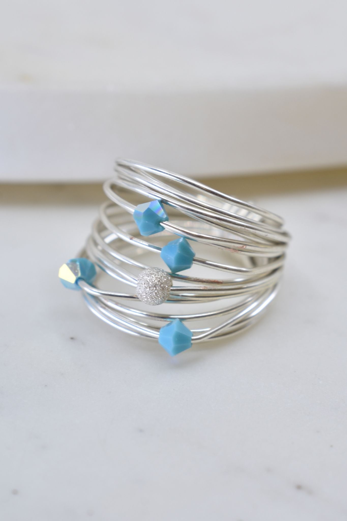 Marcia Wire Wrap Ring with Blue Swarovski Crystals - RoshelLuxe.com