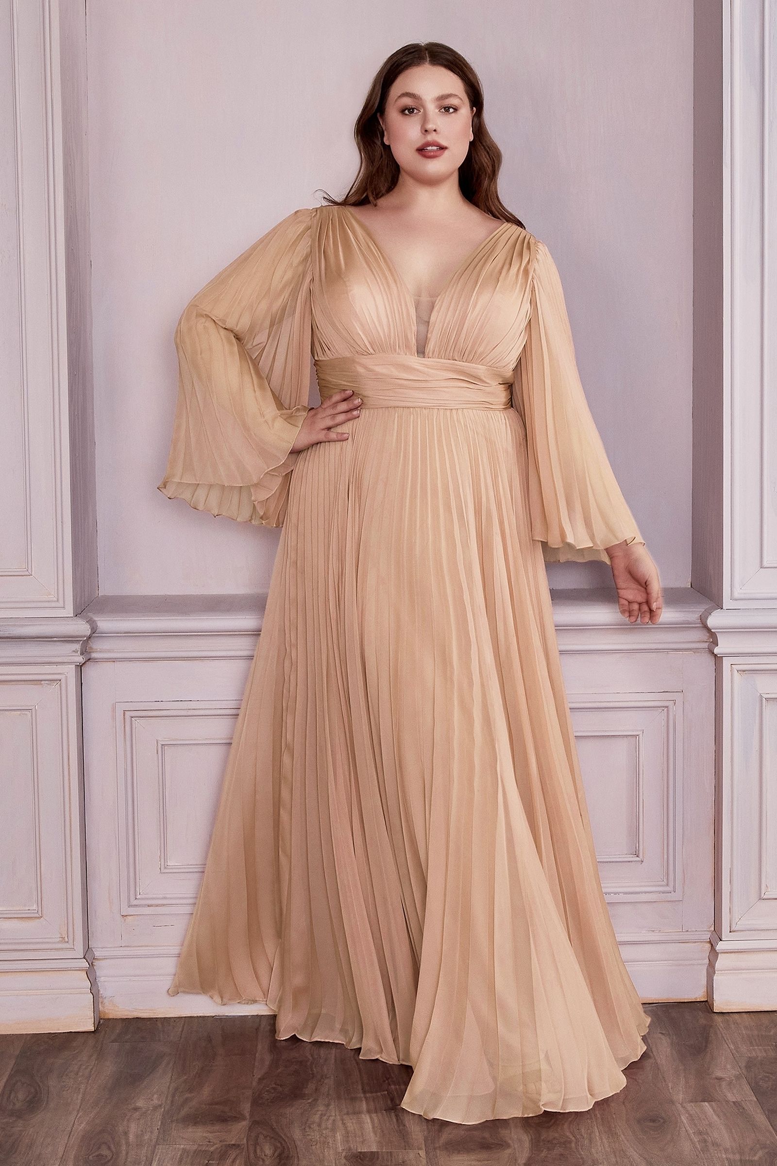 Long Sleeve Chiffon Gown - RoshelLuxe.com