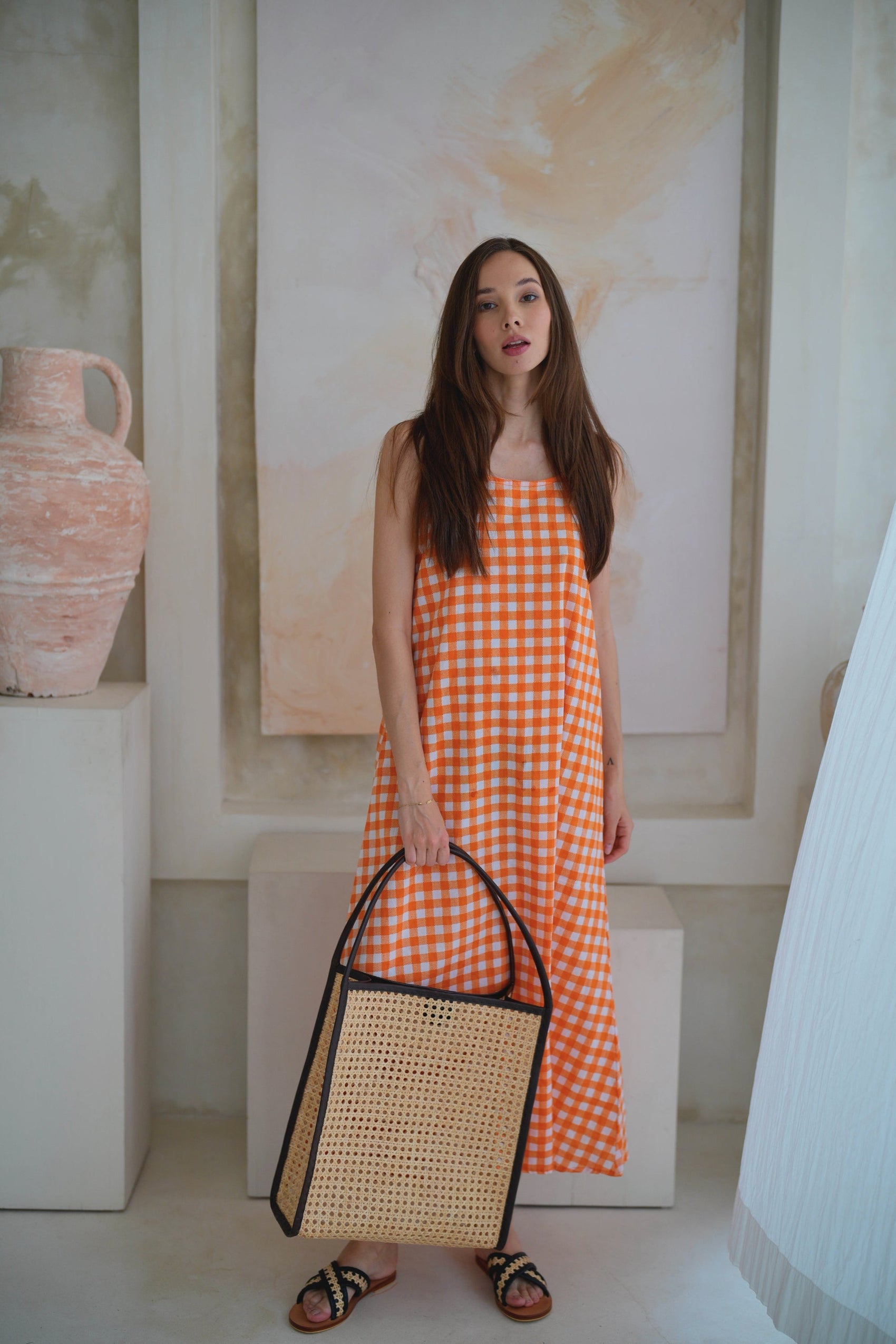 Viviana Oversized Cane and Leather Tote in Dark Brown - RoshelLuxe.com