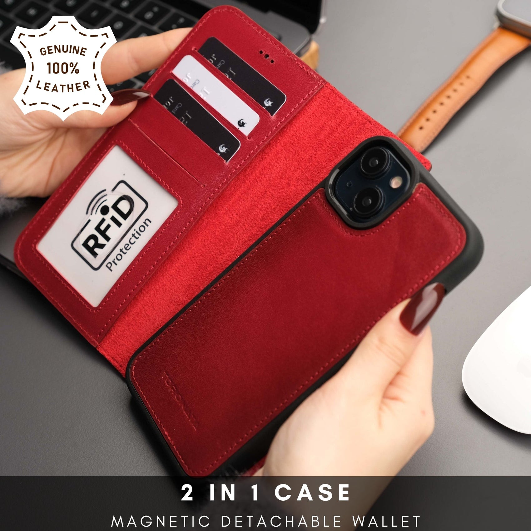 Casper Leather iPhone 15 Wallet Case | Detachable MagSafe Compatible RFID Protection - RoshelLuxe.com
