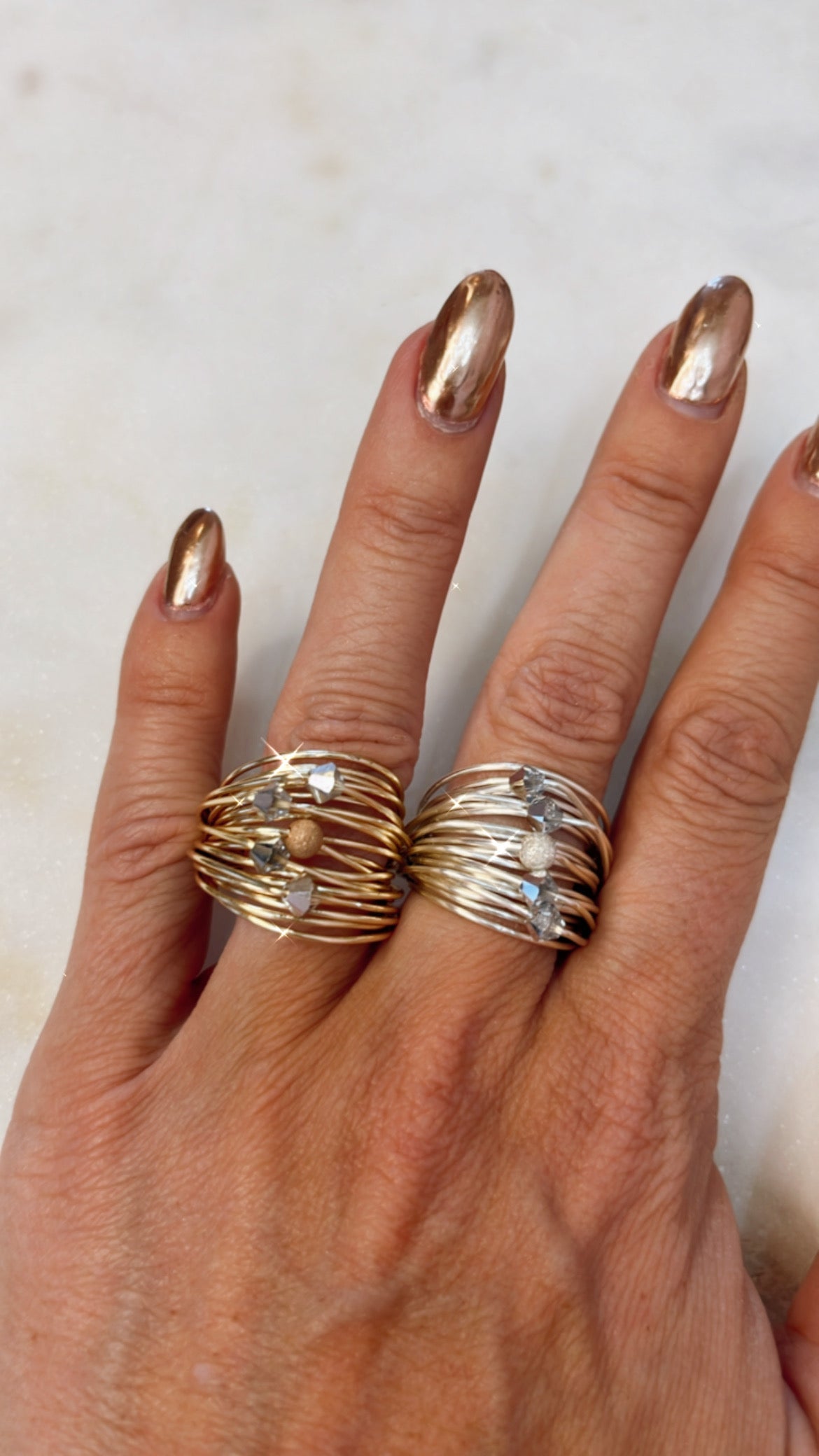 Grey Swarovski crystal wire wrap ring for women - RoshelLuxe.com