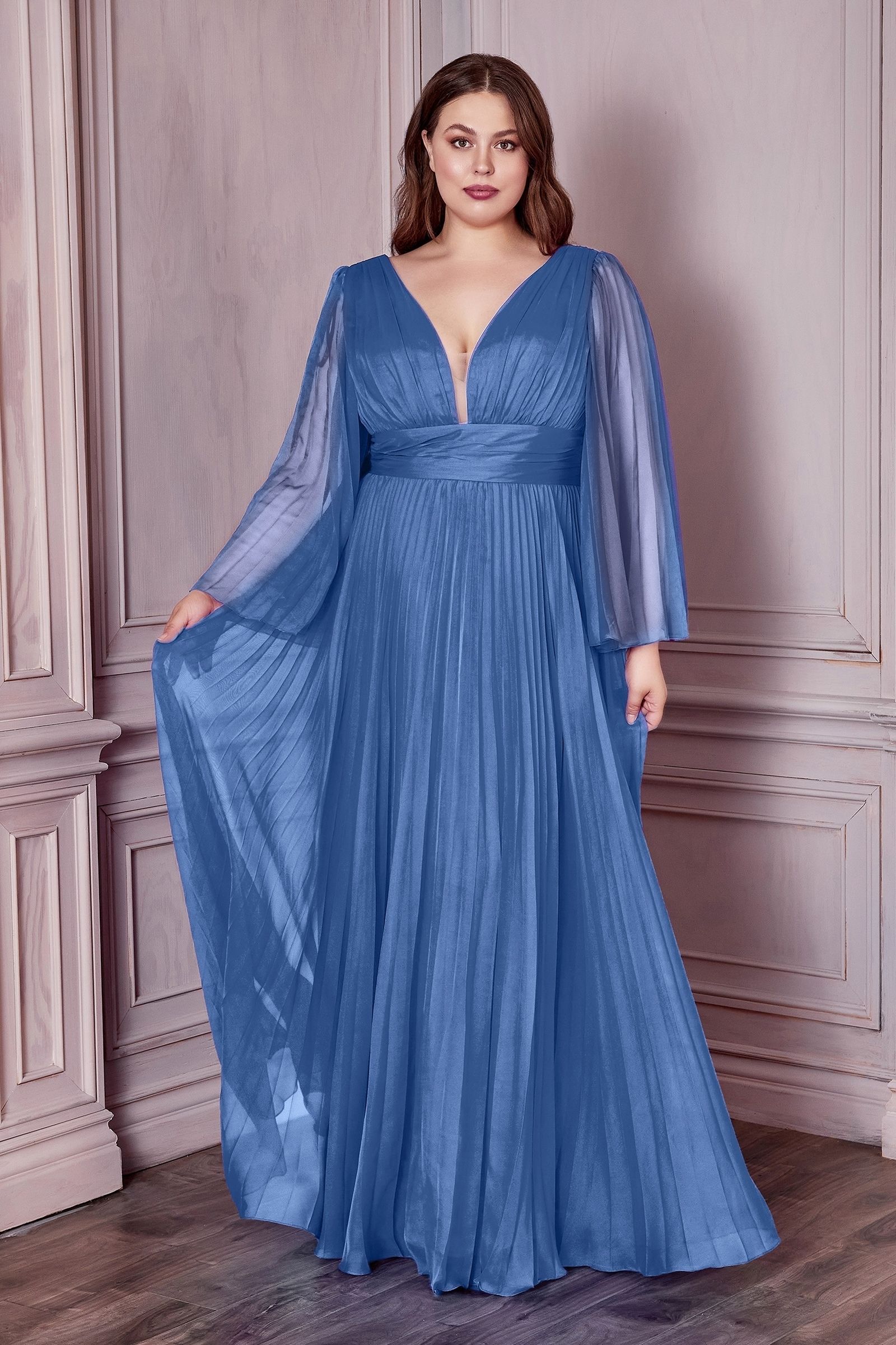 Long Sleeve Chiffon Gown - RoshelLuxe.com