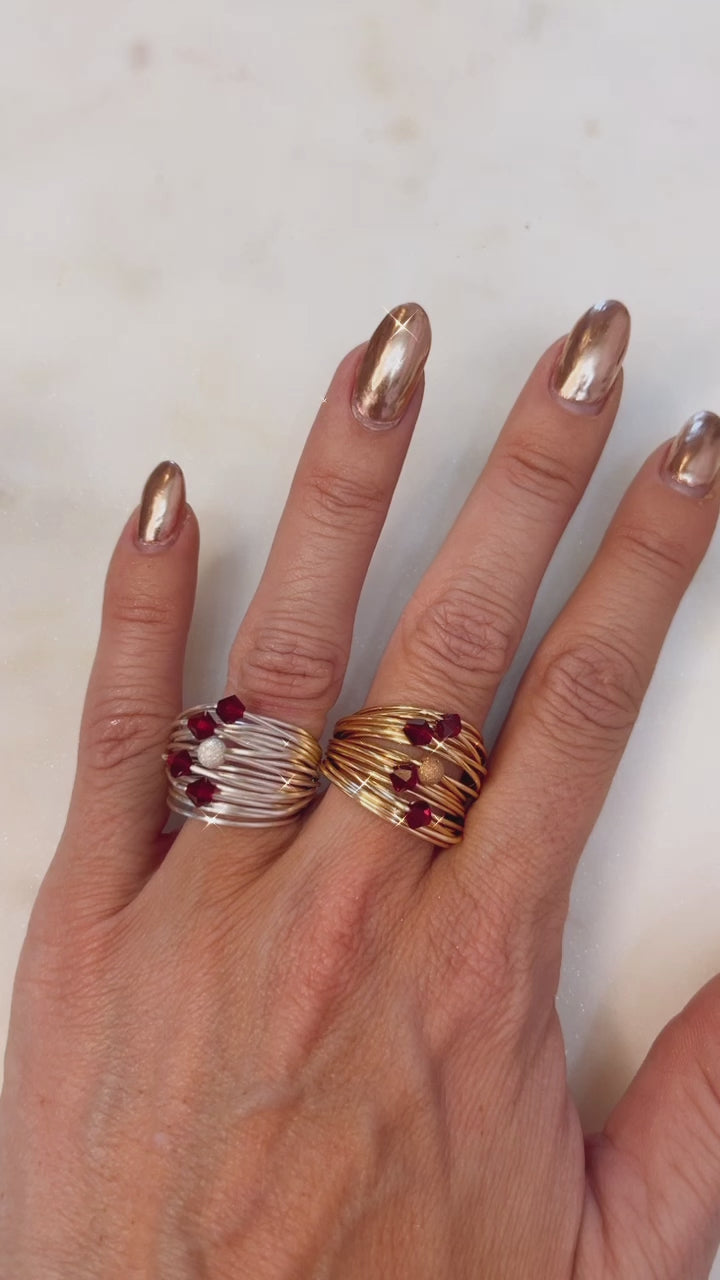 Ruby Swarovski crystal wire wrap ring- RoshelLuxe.com