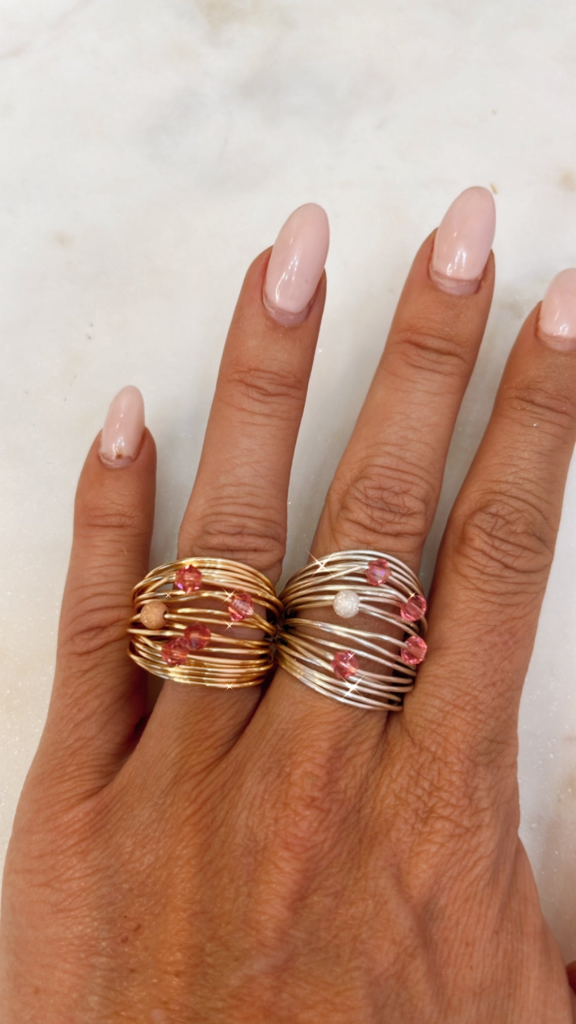 Hot pink Swarovski crystal wire wrap ring - RoshelLuxe.com