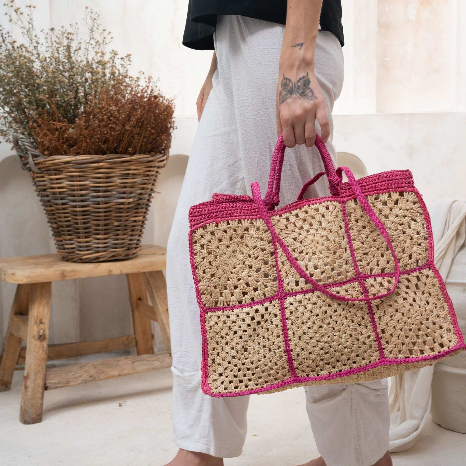 Carrey Raffia Tote bag - RoshelLuxe.com