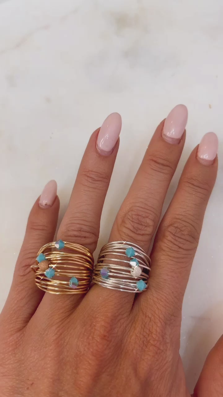 Marcia Wire Wrap Ring with Blue Swarovski Crystals - RoshelLuxe.com