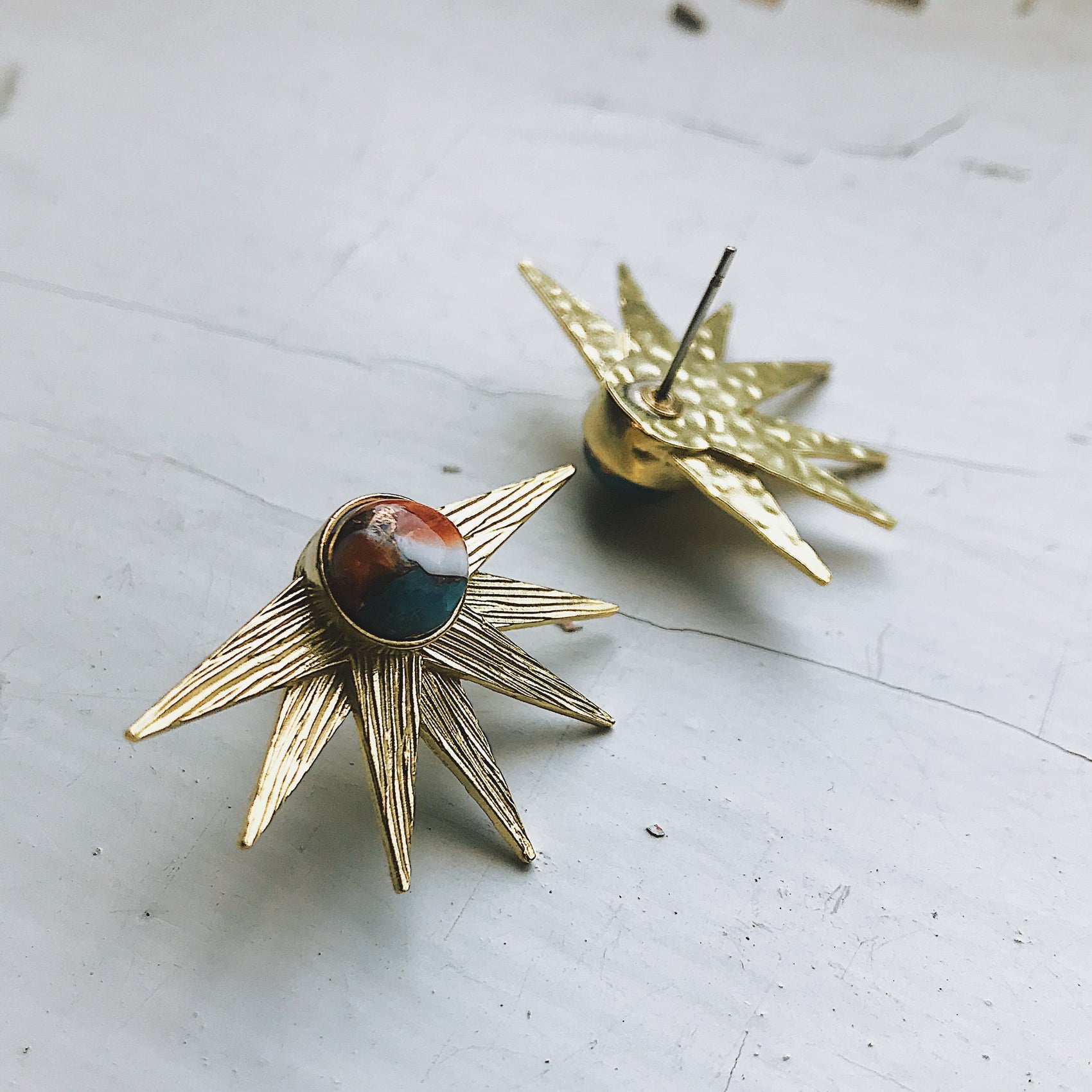 Sun Goddess Earrings with Copper Oyster Turquoise - RoshelLuxe.com