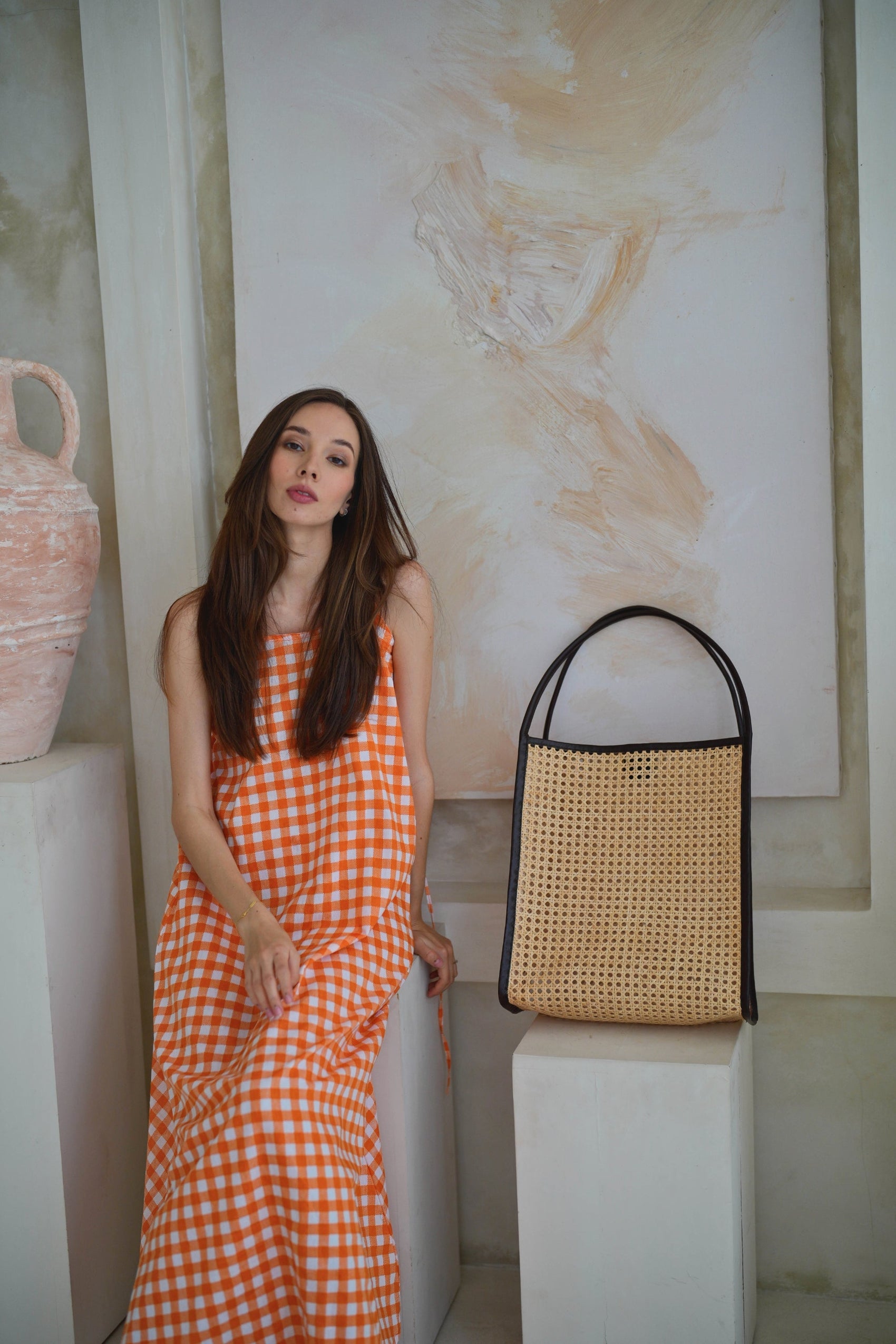 Viviana Oversized Cane and Leather Tote in Dark Brown - RoshelLuxe.com