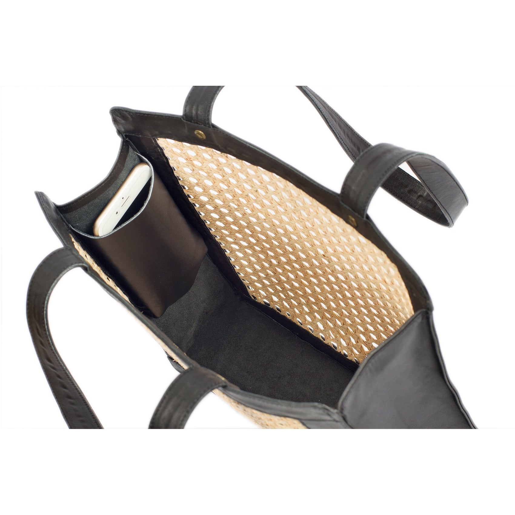 Tall Rattan & Leather Tote Bag - RoshelLuxe.com