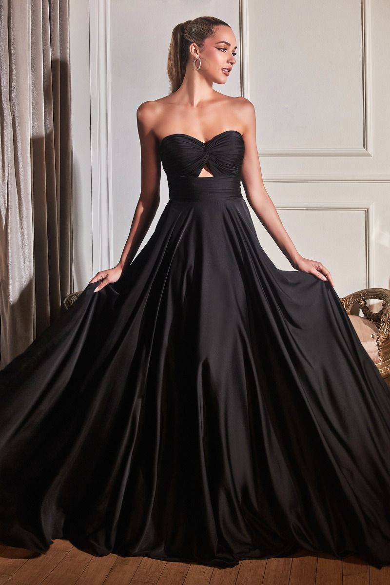 Strapless A-Line Satin Keyhole Dress - RoshelLuxe.com