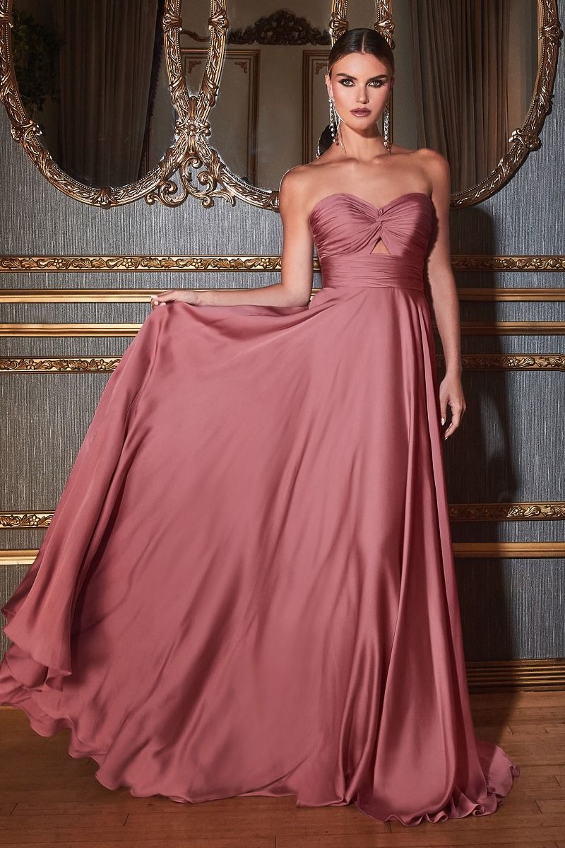 Strapless A-Line Satin Keyhole Dress - RoshelLuxe.com