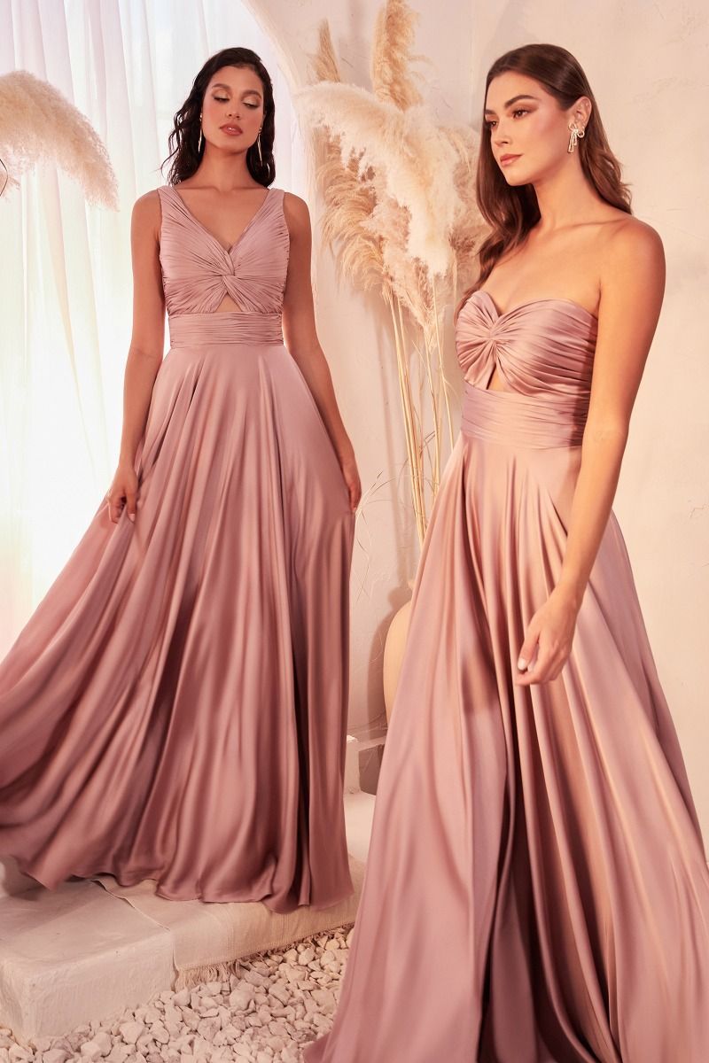 Strapless A-Line Satin Keyhole Dress - RoshelLuxe.com