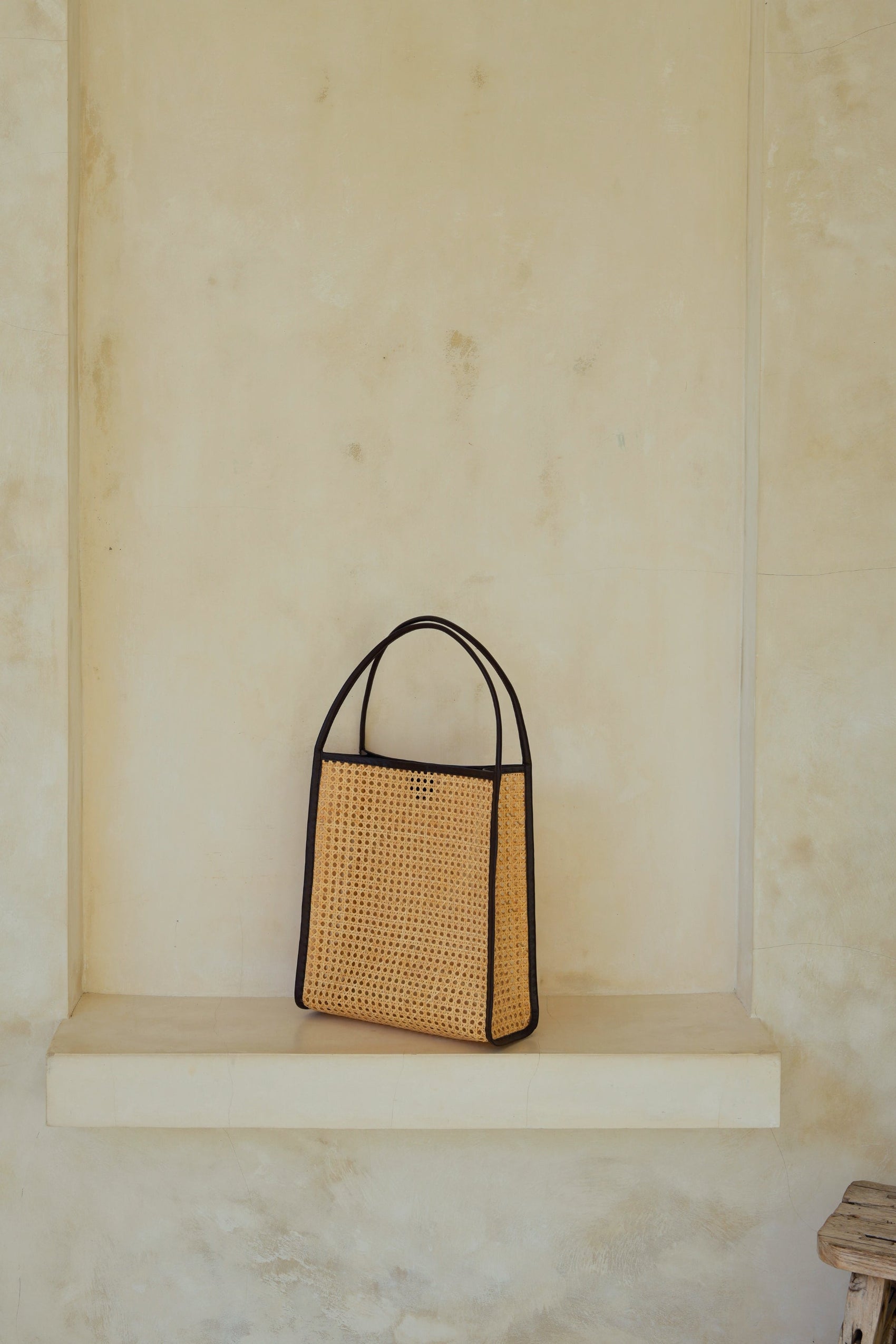 Viviana Oversized Cane and Leather Tote in Dark Brown - RoshelLuxe.com
