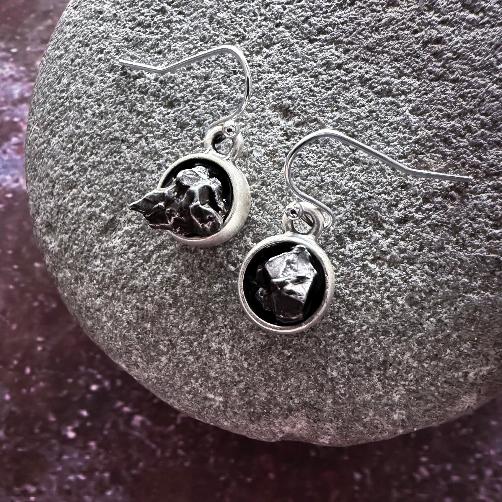 Small Round Raw Meteorite Dangle or Stud Earrings - RoshelLuxe.com