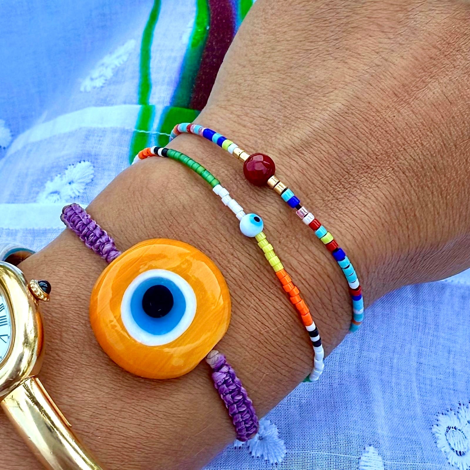 Yellow Mini Ceramic Evil Eye Bracelet - RoshelLuxe.com