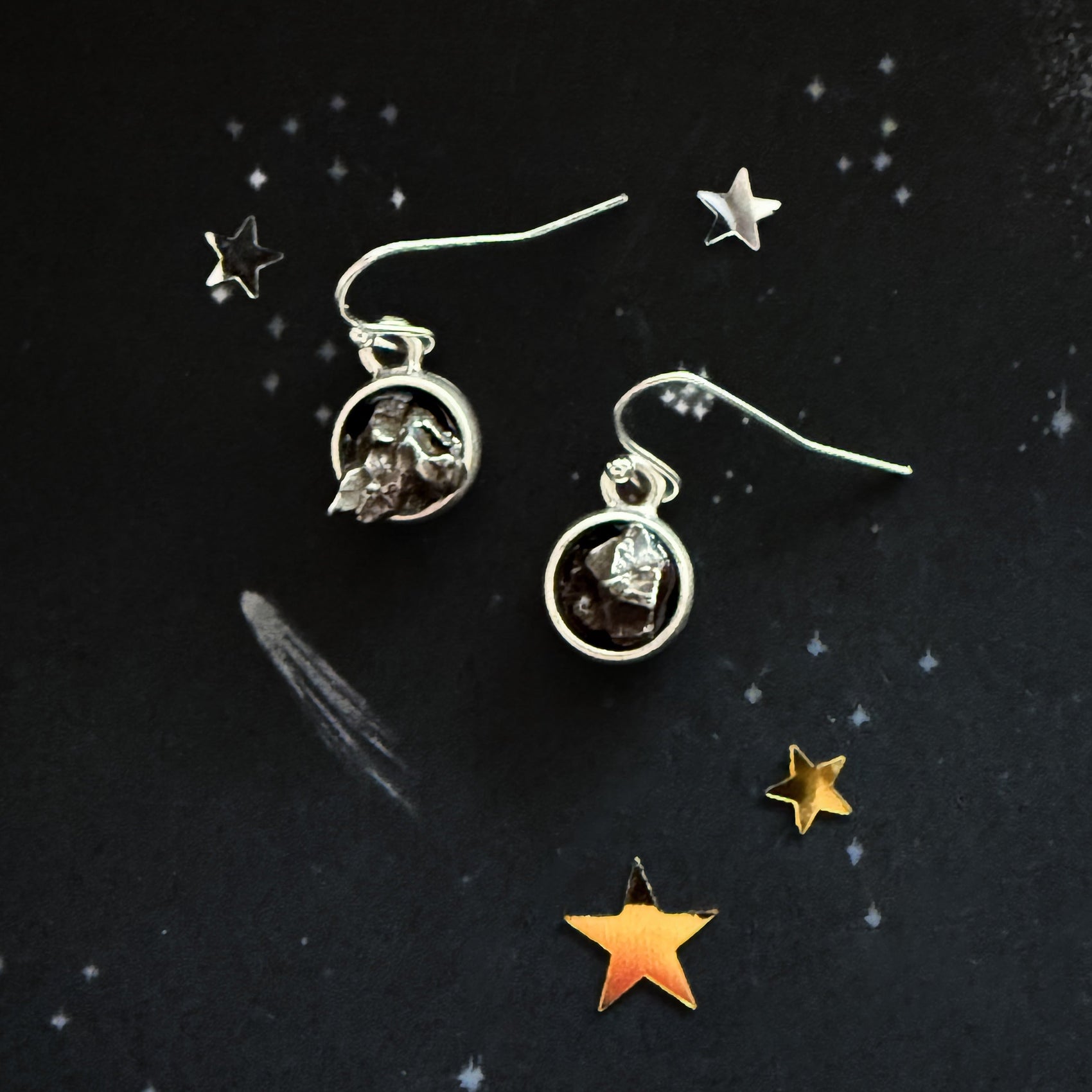 Small Round Raw Meteorite Dangle or Stud Earrings - RoshelLuxe.com