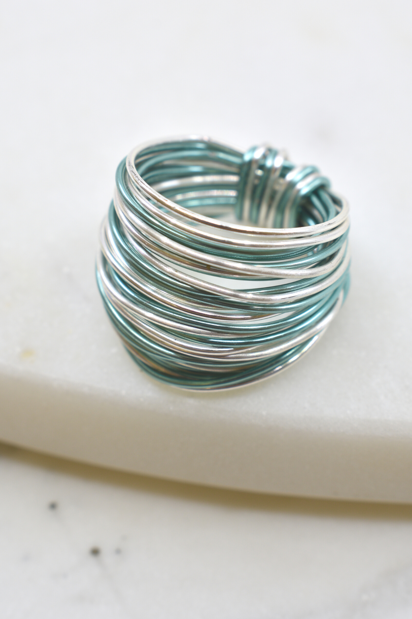 Green silver wire wrap crystal ring handmade jewelry for women - RoshelLuxe.com