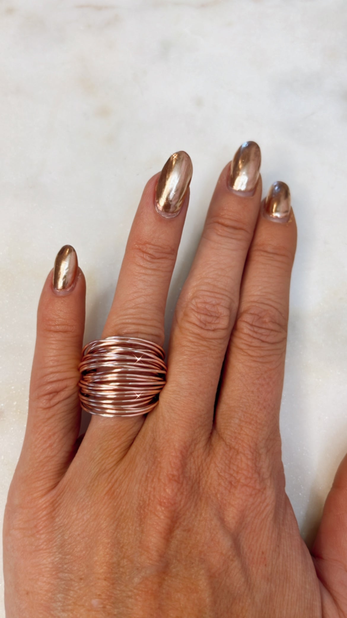 Rose gold wire wrap crystal ring handmade jewelry for women - RoshelLuxe.com