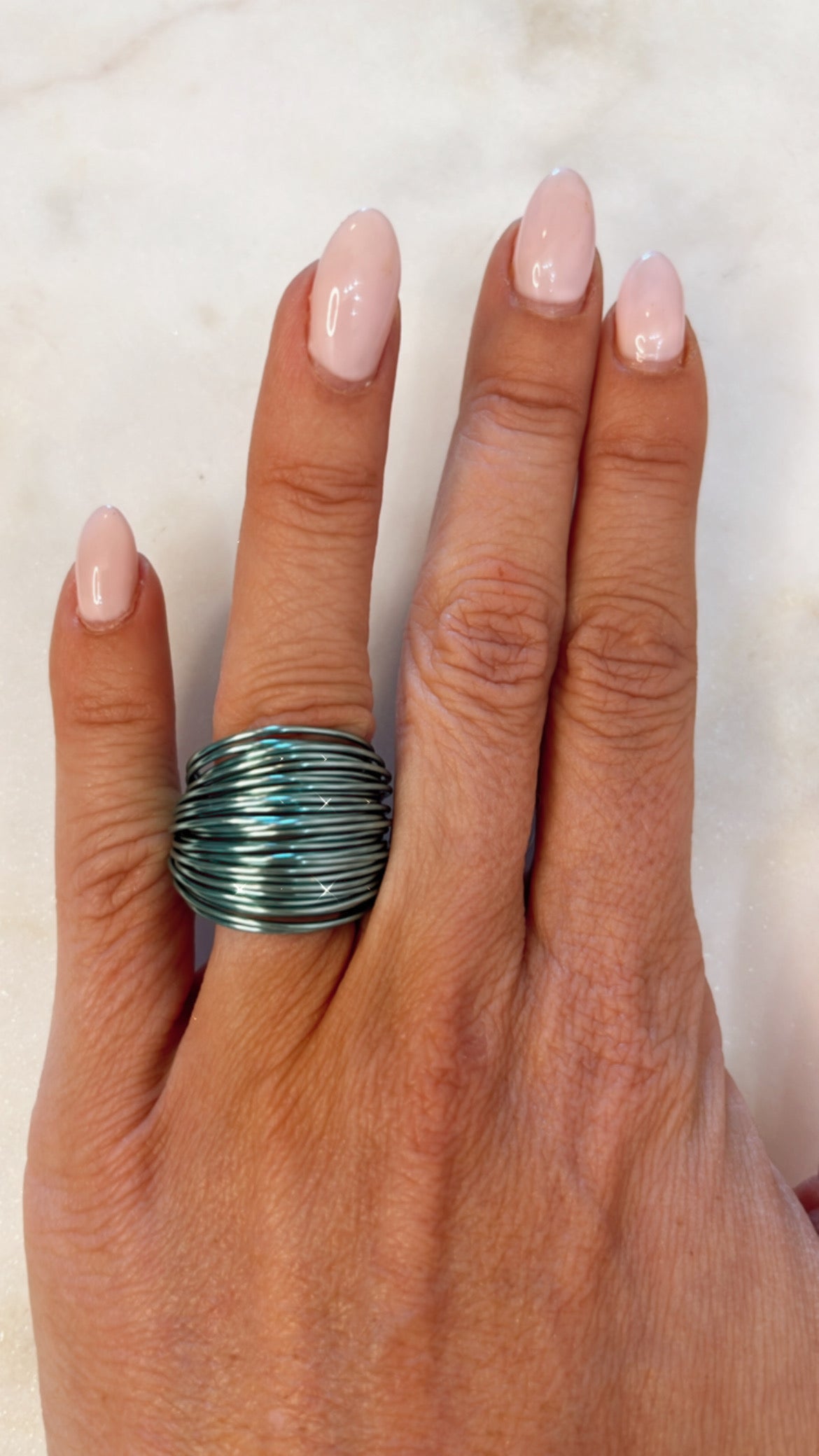 Teal crystal wire wrap ring handmade jewelry for women- RoshelLuxe.com