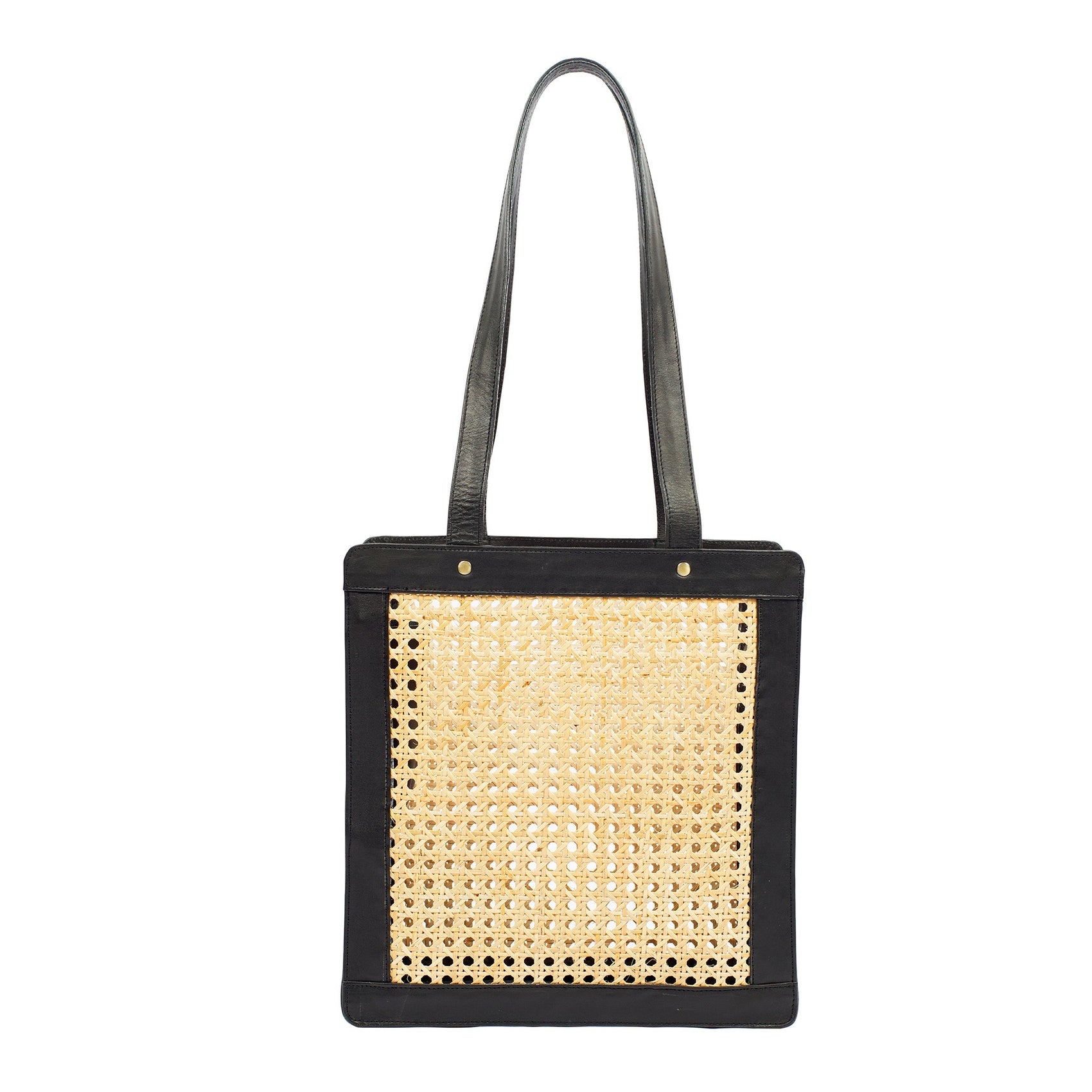 Tall Rattan & Leather Tote Bag - RoshelLuxe.com