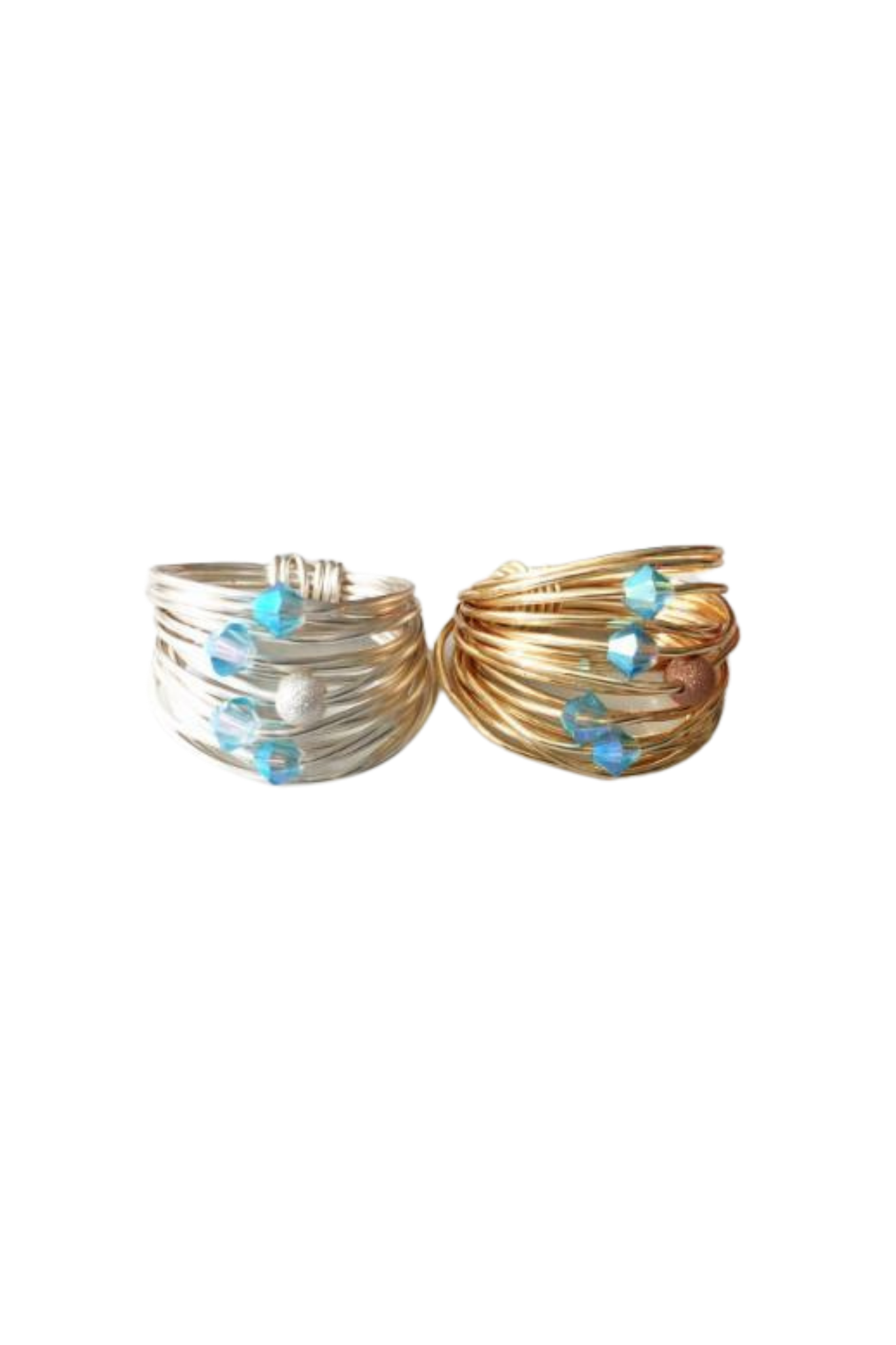 Aquamarine Swarovski crystal wire wrap ring for women - RoshelLuxe.com