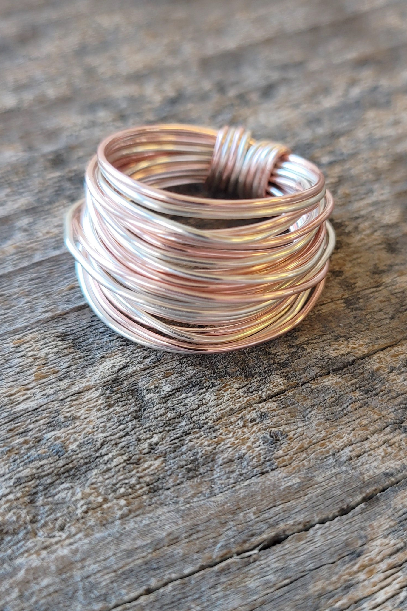 Rose gold and silver wire wrap crystal ring for women - RoshelLuxe.com