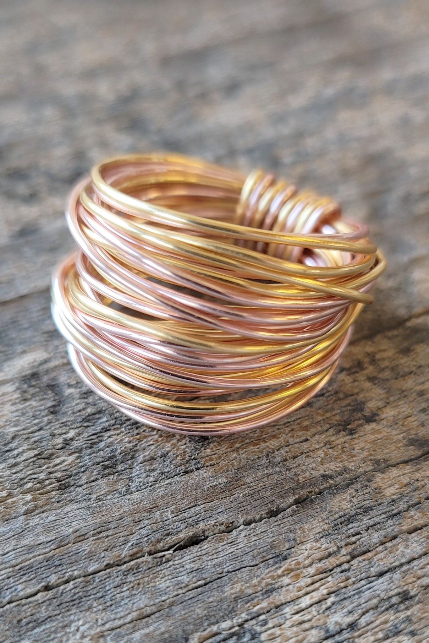 Marcia Wire Wrap Ring in Rose Gold with Gold - RoshelLuxe.com
