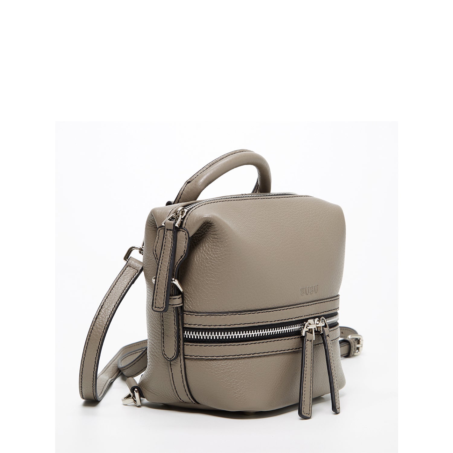 Gray Leather Backpack Purse for Women Convertible Crossbody Bag Medium Size with Front and Back Pockets - RoshelLuxe.com