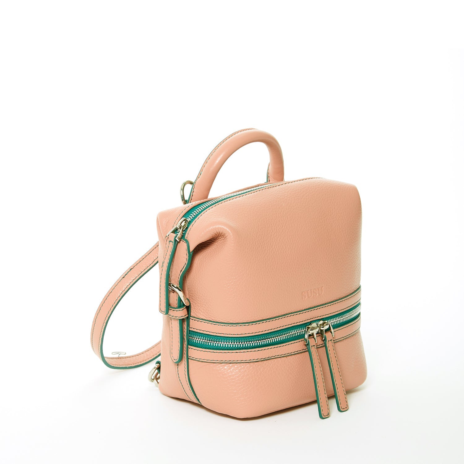 Pink Leather Backpack Purse for Women Convertible Crossbody Bag Medium Size with Front and Back Pockets - RoshelLuxe.com